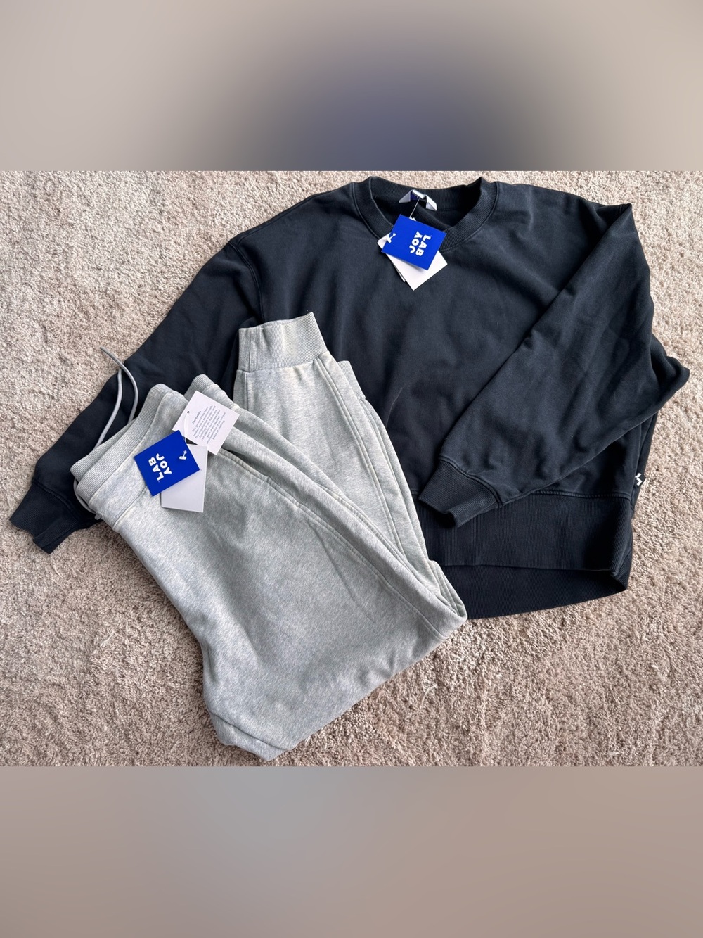 Joy Lab Set Black Crewneck Sweatshirt & Light Gray Sweatpants Set